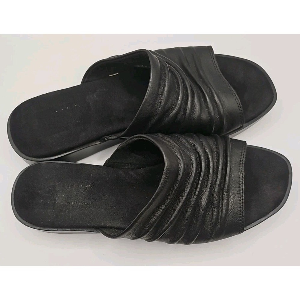 Munro Kala Lamb-skin Ruched Slide Sandal Black Sz 7.5M Soft Leather Minimal #234 - Picture 4 of 10